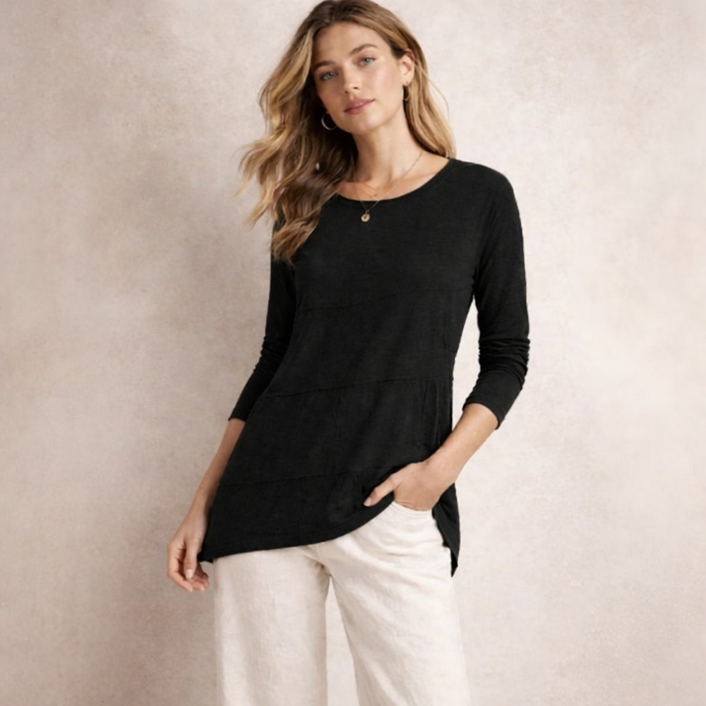 Nwt Anthro Amadi Asymmetrical Tunic Midnight Black Long Sleeve Hi-Low Top S